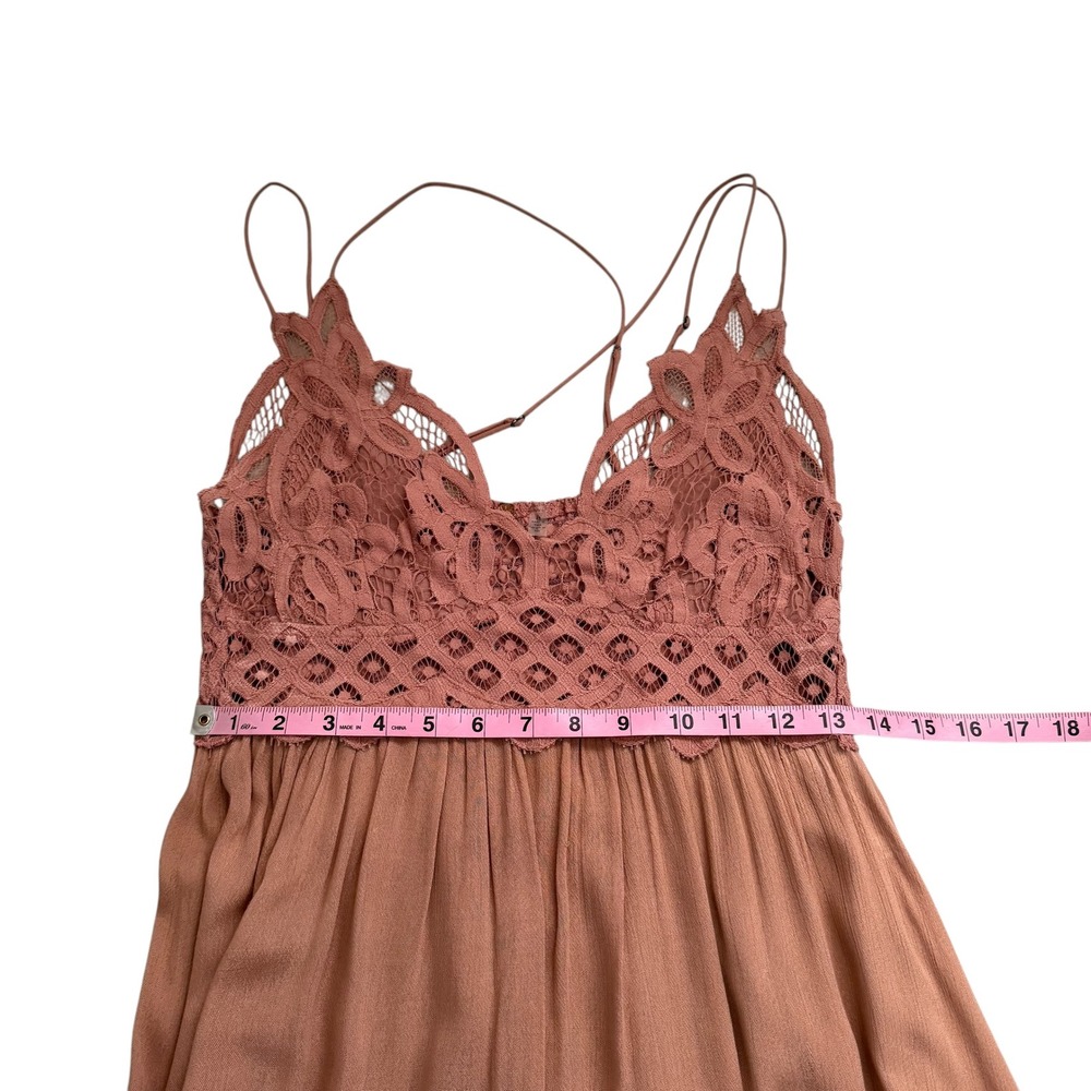 Free People One | Adella Slip Dress Rose Pink Boho Lace Mini Size L - Picture 13 of 15